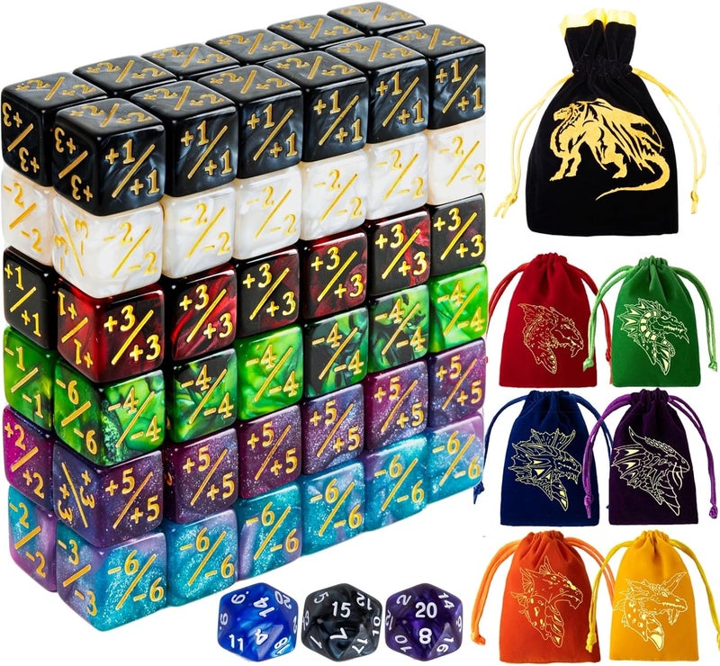PUGED 82 Pack Magic The Gathering Counter Dice Set 72 Pcs D6 MTG Dice Life Counters Tokens for Magic Card Game Accessories with 3 Pcs Rolling Dice 7 Pcs Drawstring Bags - Image 1